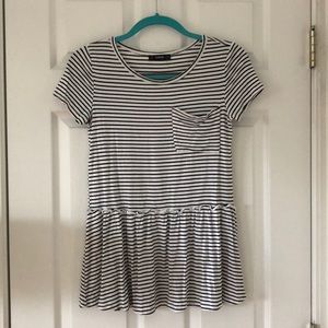 Striped Peplum Shirt- FITS LIKE A SMALL